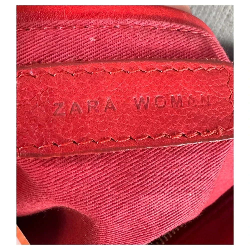Zara Woman Red Genuine Leather Fringe Bohemian Crossbody